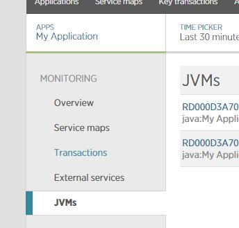 New Relic Dashboard with JVMs info