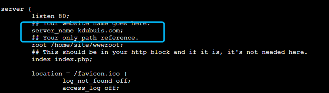 Nginx server block using new custom domain of "kdubuis.com"