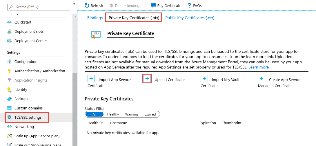 Upload certificate to Azure
