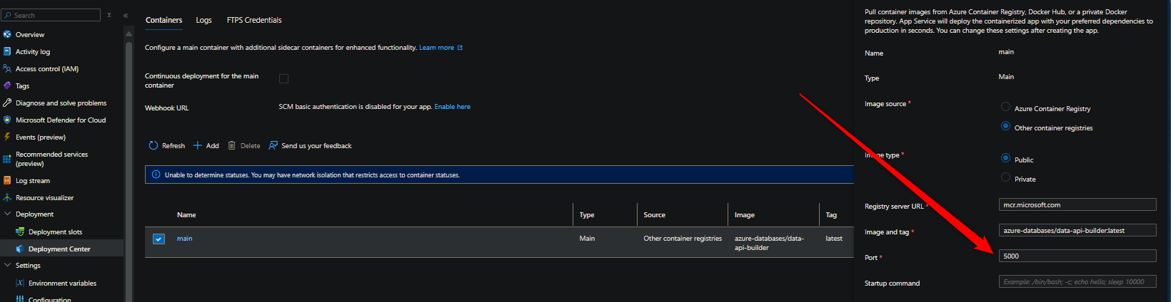 Deployment Center tab