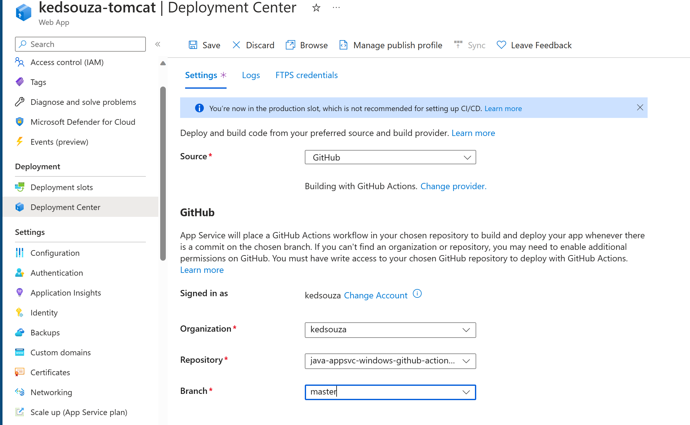 Windows App Service Settings