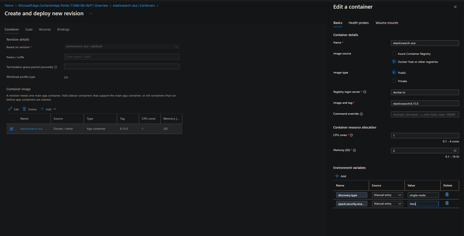 Adding environment variables for Elasticsearch