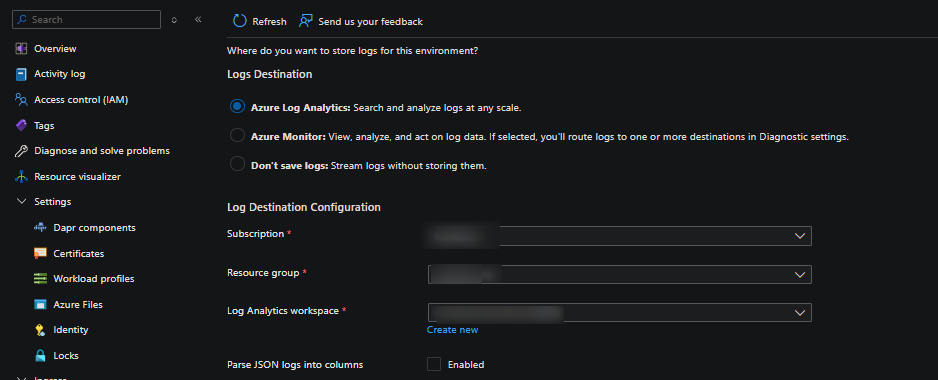 Container App Environment logging