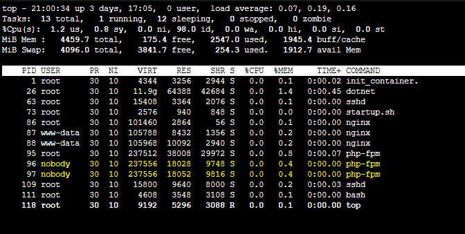 top output with user change