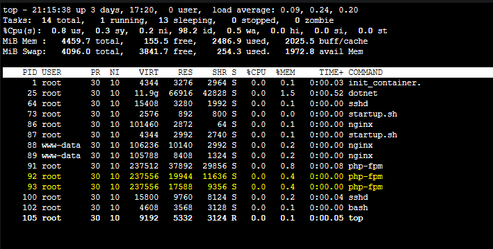 top output with user change