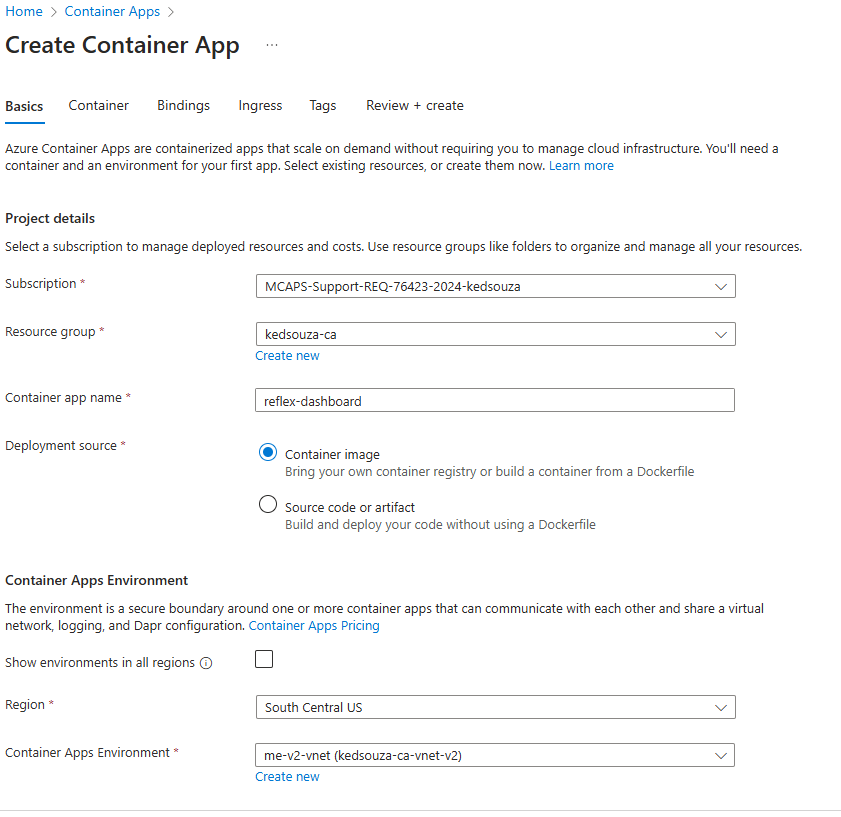 Create Azure Container Apps Azure Portal