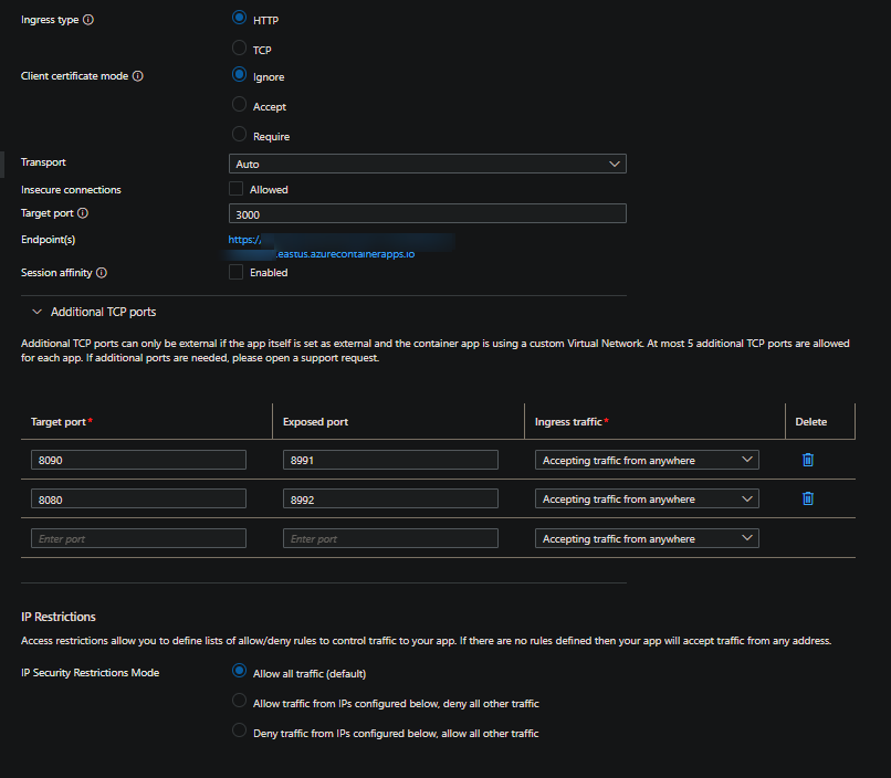 HTTP with Additional TCP ports