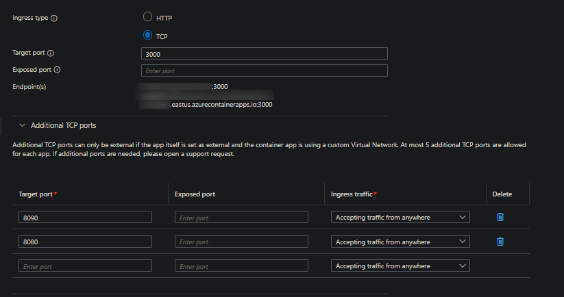 Basic TCP with Additional TCP ports example