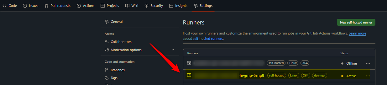 GitHub runner registration