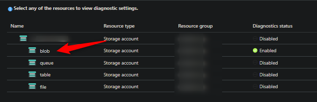 Blob diagnostic settings