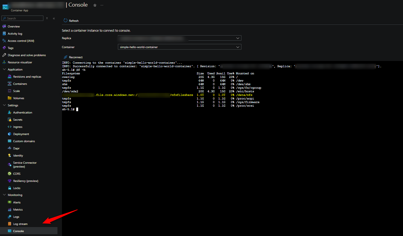 NFS file share output through console