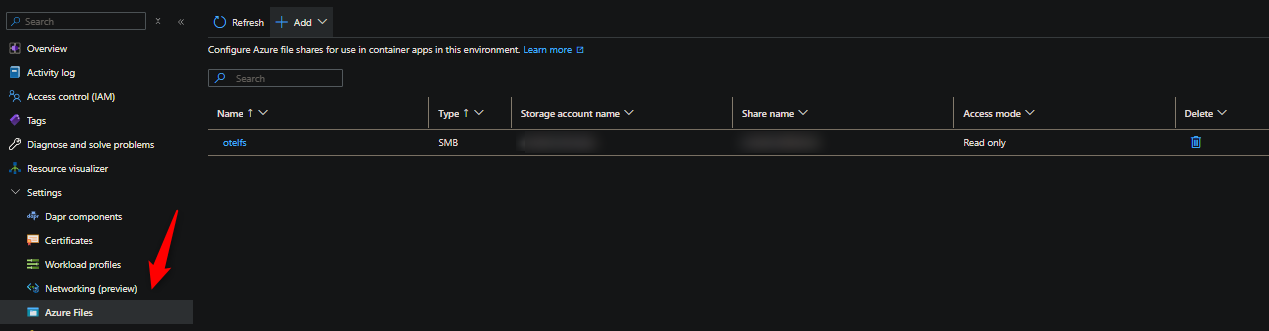 Storage configuration on the environment