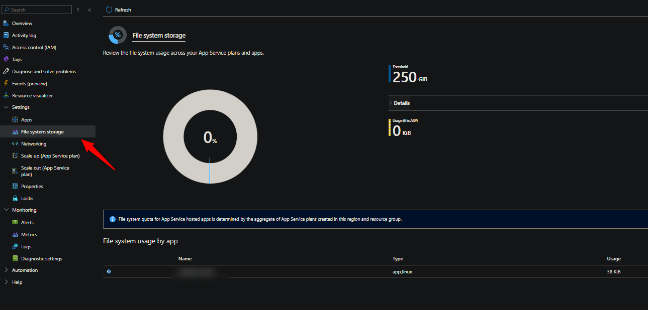 Storage Quota usage on App Service Linux