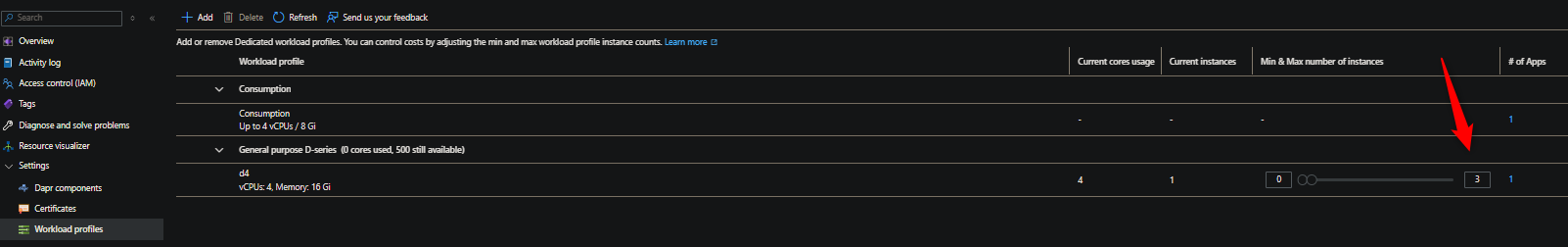 Workload profile configuration