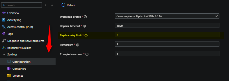 Job configuration settings