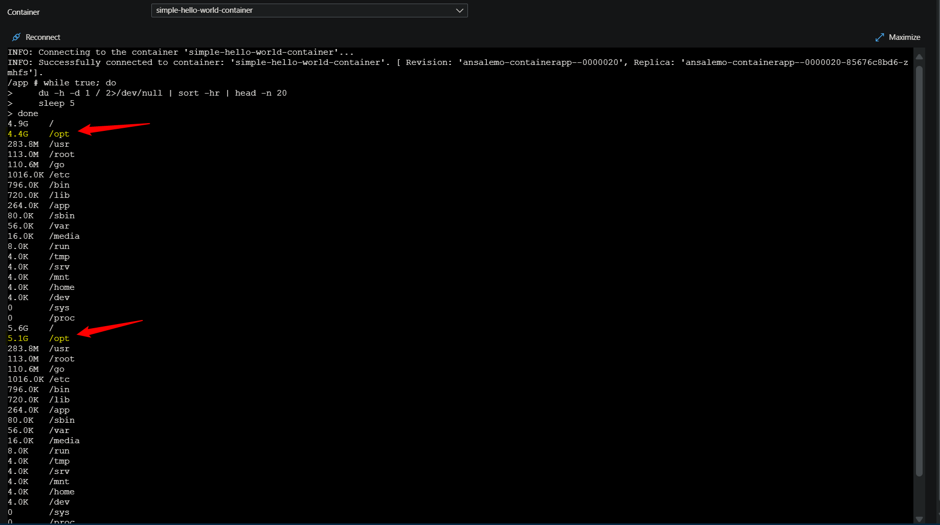 Running du command in a loop