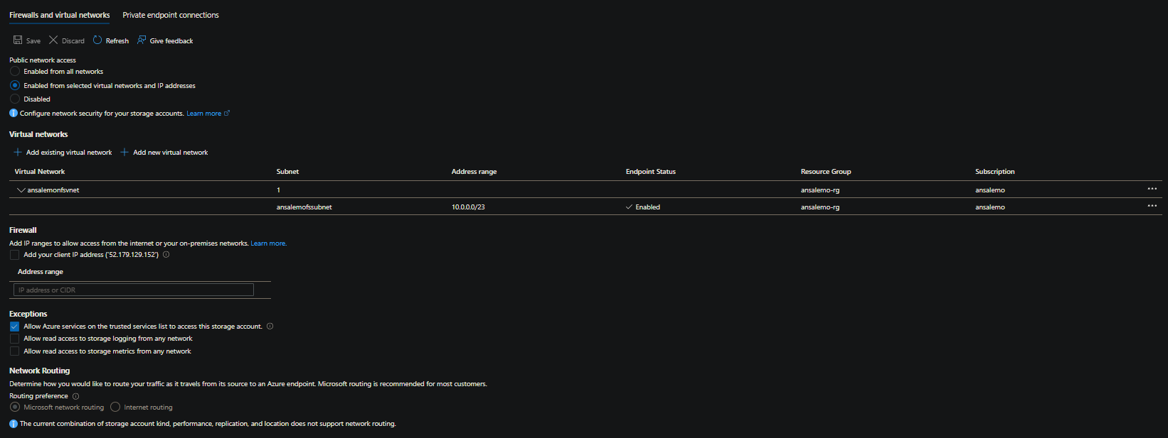 Service Endpoint setup complete