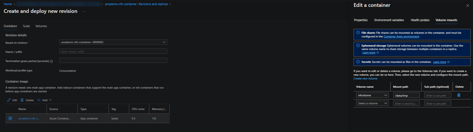 Mounting a volume on the Container App