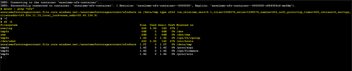 Console output on the Container App