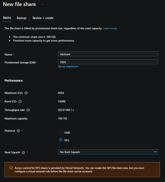 NFS share creation