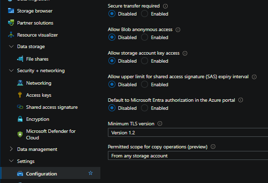 Disable secure transfer required