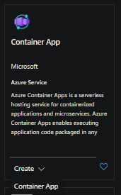 Container App creation blade