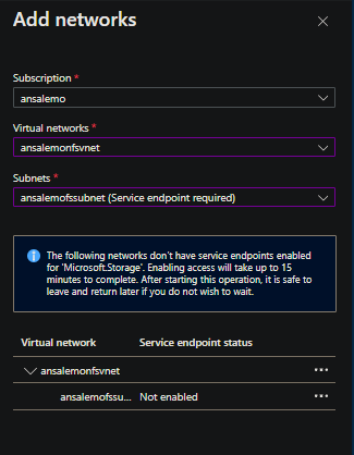 Service Endpoint setup