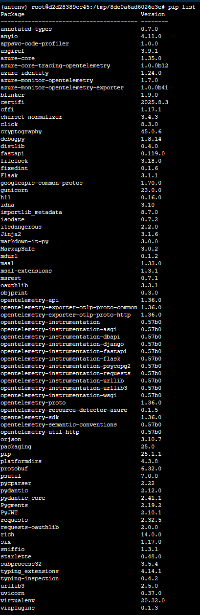 pip list of all packages in the virtual env