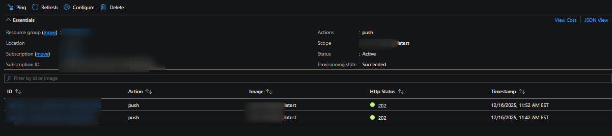 ACR webhook push event