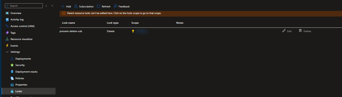 Managed Resource Group locks